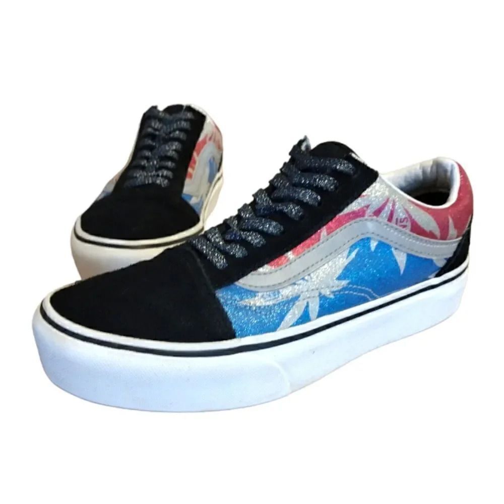 VANS Sparkly Old Skool Platform After Dark Summer Leaf Sneakers W8 M6.5‎